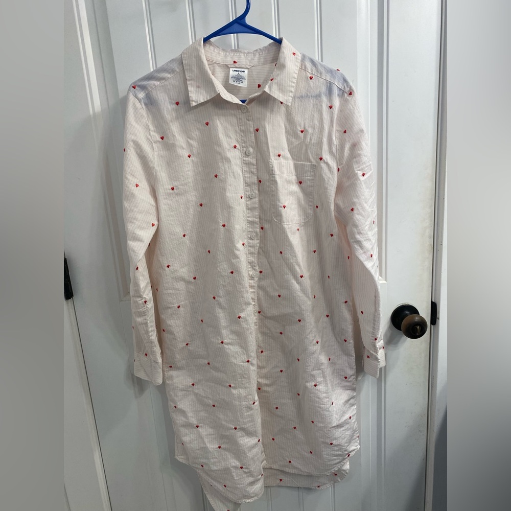 Lands End Medium Heart Print Striped Night Shirt